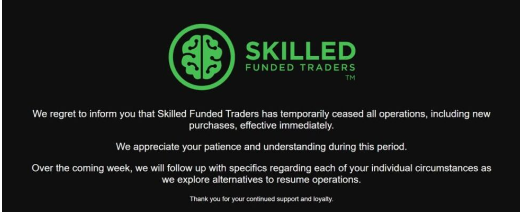skilled funded trader shutdown screenshot